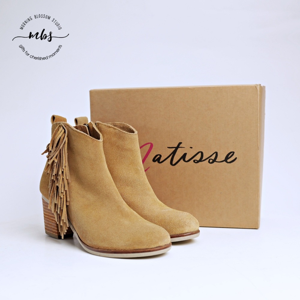 NIB Coconuts by Matisse Estrella Leather Fringe Cowboy Boots Tan Women 6